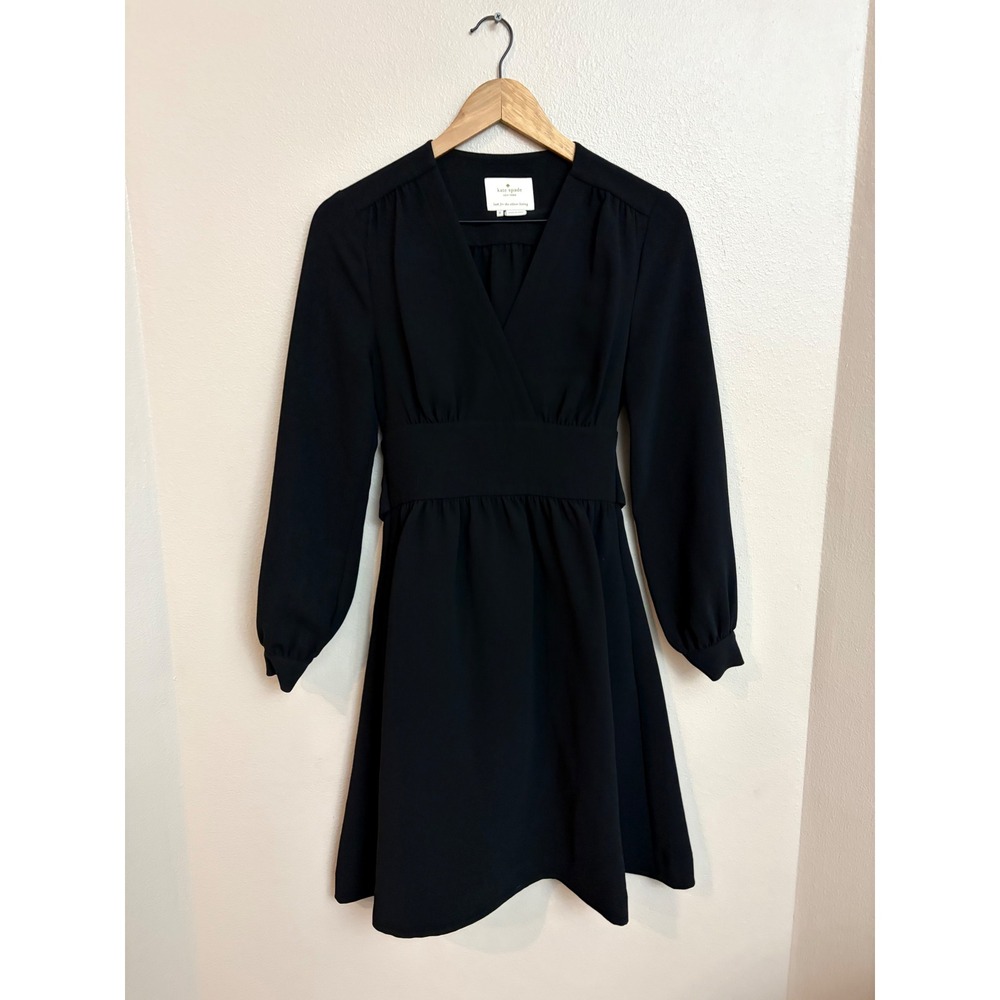 Kate Spade New York Black V-Neck Long Sleeve Tie Back Fit & Flare Dress Size 0